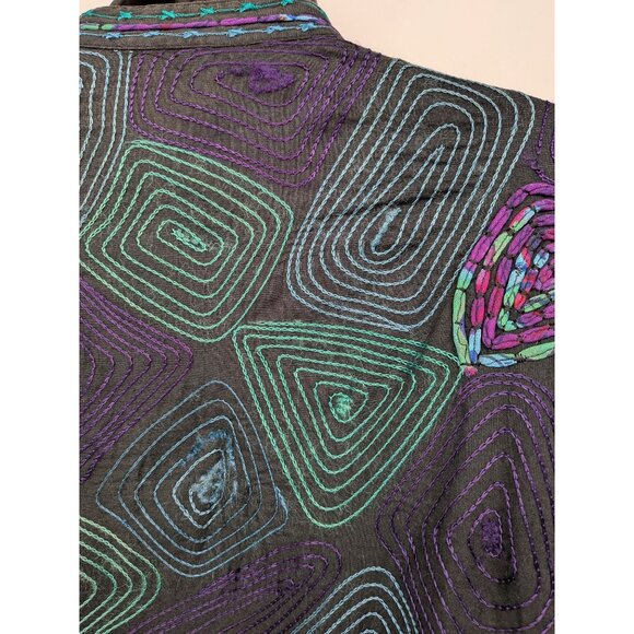 Embroidered Blazer Jacket Women Size 1X Open Front Boho Geometric Patchwork Art - Picture 11 of 16